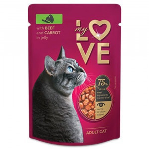 MJAU MY LOVE konservi kaķiem Liellops, burkānu želejā 85g